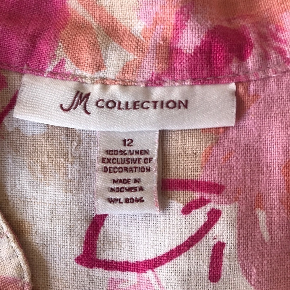 JM Collection Linen Floral Top Crochet Trim Pleated Button Front 12 - Picture 6 of 10